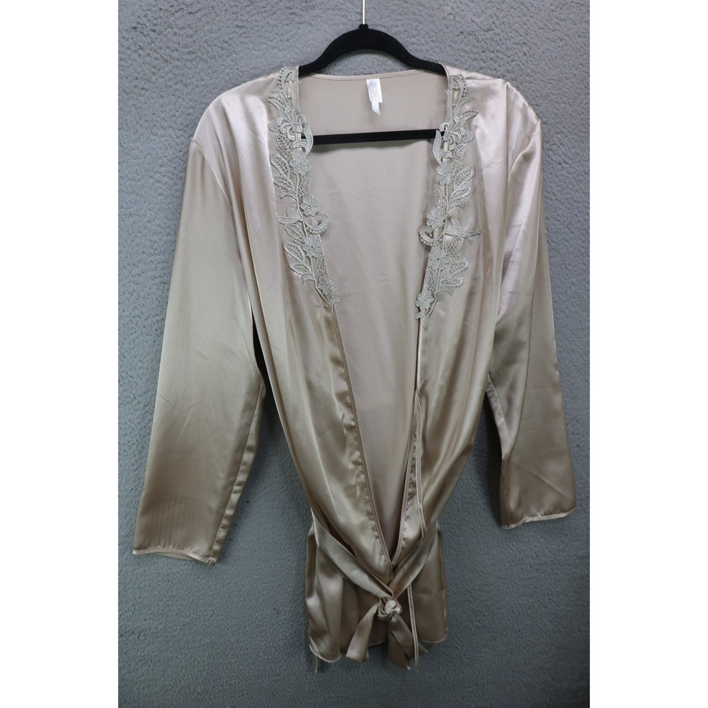 Flora Nikrooz Long Sleeve Satin Short Belted Robe-L/XL-Lace-Feminine-Soft